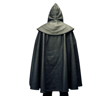 Genuine Black Leather Ritual Hooded Cloak - Handmade Viking Cosplay Winter Cloak - Medieval Leather Prayer Shawl Costume - Leather Gifts