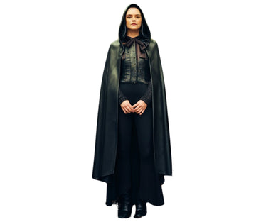 Handmade Pure Black Leather Gothic Look Cloak - Leather Hooded Medieval Cloak - Black Unisex Cloak With Hood Leather Gift - Festival Outfit