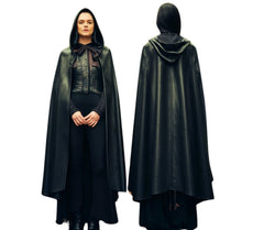 Handmade Pure Black Leather Gothic Look Cloak - Leather Hooded Medieval Cloak - Black Unisex Cloak With Hood Leather Gift - Festival Outfit