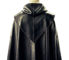 Handmade Genuine Black Leather Medieval Hooded Cloak - Leather Cloak With Vest For Cosplay - Hooded Cloak Leather Gift For Men