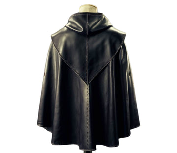 Handmade Genuine Black Leather Medieval Hooded Cloak - Leather Cloak With Vest For Cosplay - Hooded Cloak Leather Gift For Men