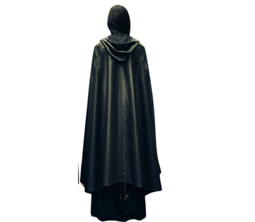 Handmade Pure Black Leather Gothic Look Cloak - Leather Hooded Medieval Cloak - Black Unisex Cloak With Hood Leather Gift - Festival Outfit