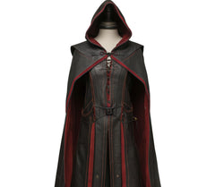 Handmade Red & Black Leather Medieval Hooded Cloak - Leather Cloak With Suit For Cosplay - Hooded Cloak Leather Gift For Men