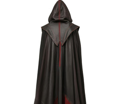 Handmade Red & Black Leather Medieval Hooded Cloak - Leather Cloak With Suit For Cosplay - Hooded Cloak Leather Gift For Men