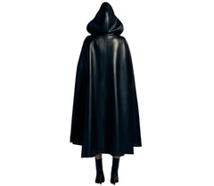 Handmade Pure Black Leather Hooded Cloak - Leather Ritual Cloak For Cosplay - Hooded Unisex Cloak Leather Gift - Festival Outfit Cloak