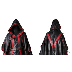 Black & Red Leather Assassin Creed Cloak | Medieval Ranger Cloak | Cosplay Cloak Suit