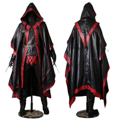 Black & Red Leather Assassin Creed Cloak | Medieval Ranger Cloak | Cosplay Cloak Suit