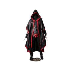 Black & Red Leather Assassin Creed Cloak | Medieval Ranger Cloak | Cosplay Cloak Suit