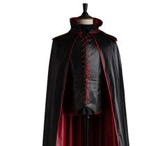 Handmade Red & Black Leather Dracula Themed Cloak - Leather Cloak With Vest For Devil Costume - Vampire Costume Cloak For Men