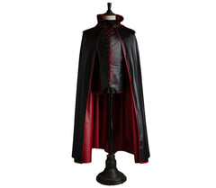 Handmade Red & Black Leather Dracula Themed Cloak - Leather Cloak With Vest For Devil Costume - Vampire Costume Cloak For Men