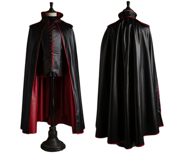 Handmade Red & Black Leather Dracula Themed Cloak - Leather Cloak With Vest For Devil Costume - Vampire Costume Cloak For Men