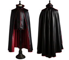 Handmade Red & Black Leather Dracula Themed Cloak - Leather Cloak With Vest For Devil Costume - Vampire Costume Cloak For Men