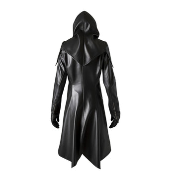 Vintage Long Black Leather Trench Coat for Men - Hooded Trench Coat