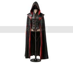 Handmade Leather Medieval Hooded Cloak - Black & Red Leather Cloak with Vest - Leather Armour Costume Cosplay - Fantasy Cloak Leather Gifts