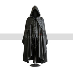 Black Leather Medieval Hooded Cloak - Leather Assassin Cloak with Vest For Cosplay - Leather Armour Costume - Hooded Cloak Leather Gifts