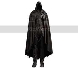 Handmade Leather Hooded Fantasy Cloak - Black Leather Medieval Cloak with Vest - Leather Cape Costume For Cosplay - Hooded Viking Cloak Gift