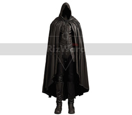 Handmade Leather Hooded Fantasy Cloak - Black Leather Medieval Cloak with Vest - Leather Cape Costume For Cosplay - Hooded Viking Cloak Gift