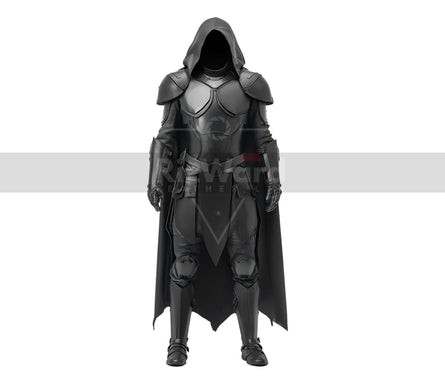 Pure Black Leather Medieval Cloak Armour - Leather Knight Armor - Hooded Cloak Costume For Cosplay - Medieval Armor LARP Festival Outfit