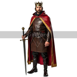 King Arthur Inspired Leather Medieval Cloak - Leather King Cape - Medieval LARP Festival Outfit - Renaissance Fair Royal Cloak Costume