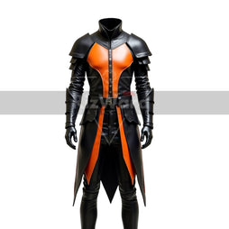 Black and Orange Armored Leather Suit - Leather Viking Armor Costume - Assassin Warrior Armor Kilt - Leather Medieval Cosplay Chest Armor