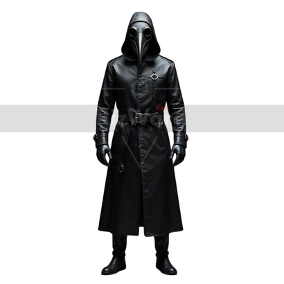 Plague Doctor Leather Coat with Mask - Gothic Medieval Steampunk Trench Coat - Classic Doctor Plague Hooded Coat Halloween Cosplay Costume
