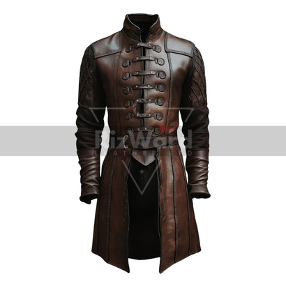 Long Sleeves Viking Leather Jerkin - Ren Faire Leather Jacket with Belt - Renaissance Vest for Fantasy Cosplay Costume - Medieval Jerkin