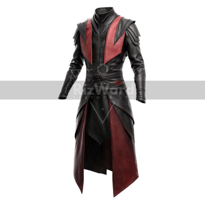 Black & Red Leather Battle Armor Coat - Unisex Leather Viking Armor Costume Gifts - Full Body Armor Long Coat - Leather Medieval Cosplay