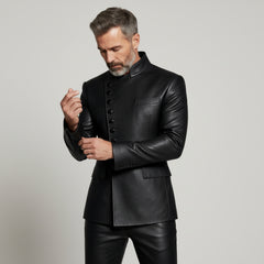 Luxury matte black leather jacket for men