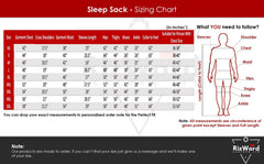 picture showing size chart for leather sleep sack 