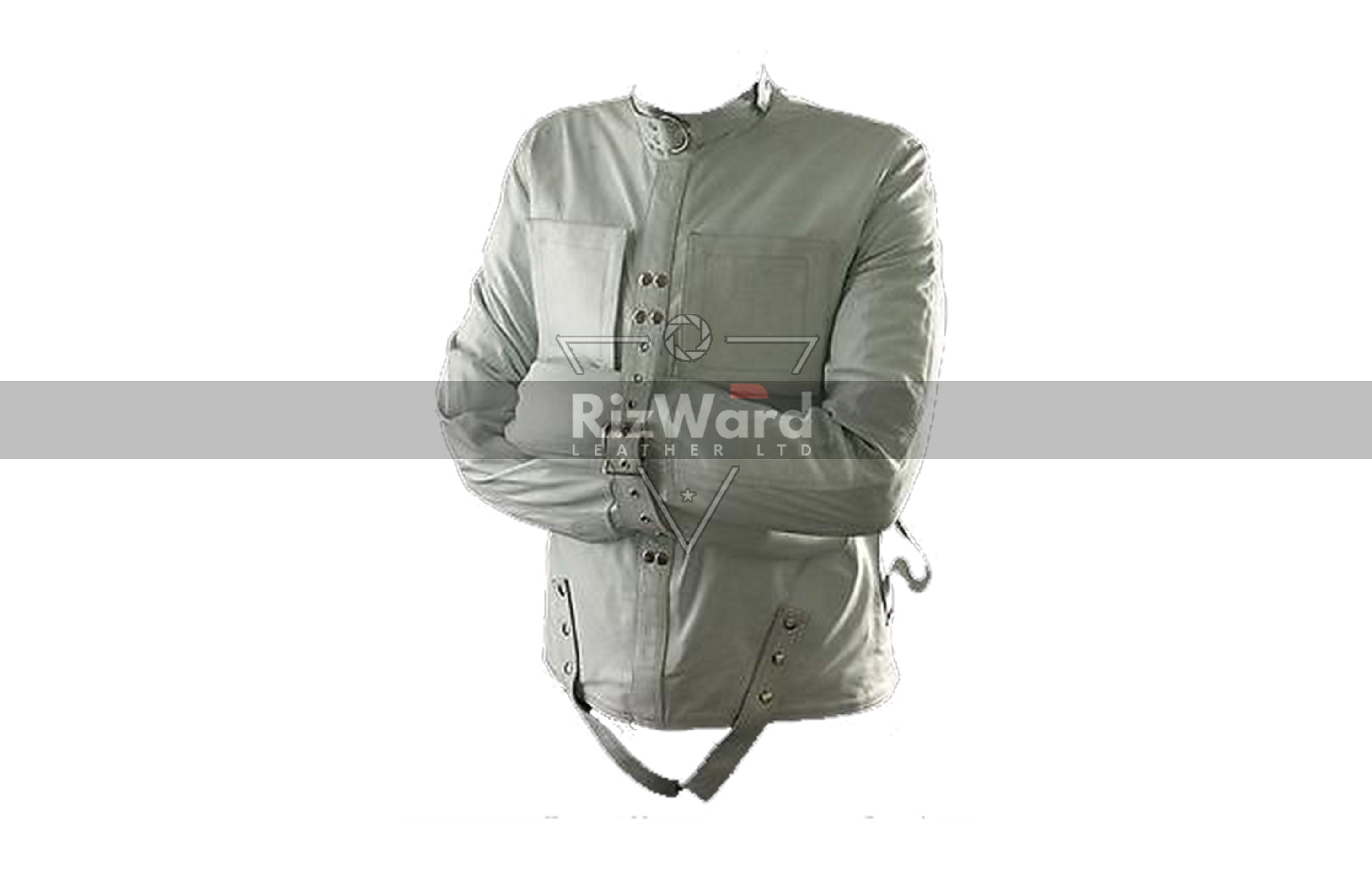 Strict White Strait Jacket with Arm Binder restraint Rizwards Leather