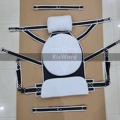 White leather BDSM swing with padded neck and back support