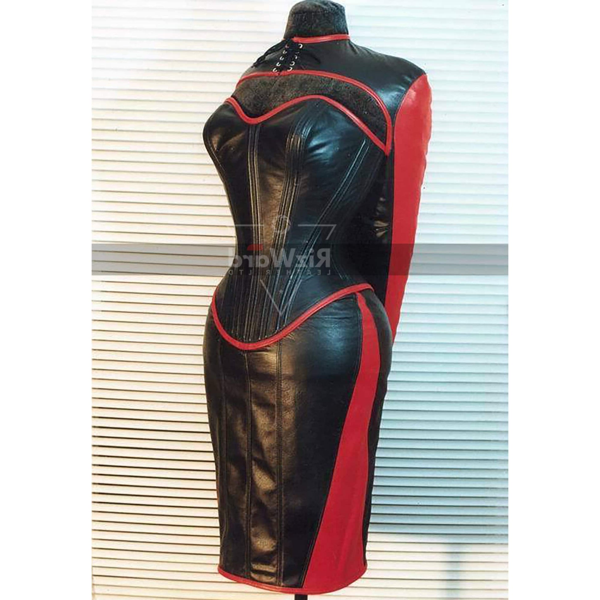 abstrakt granske broderi Premium Black & Red leather Corset Dress With BDSM Arm Binder – Rizwards  Leather