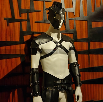 Mens Leather Ancient Gladiator War Armor With Kilt & Head Mask